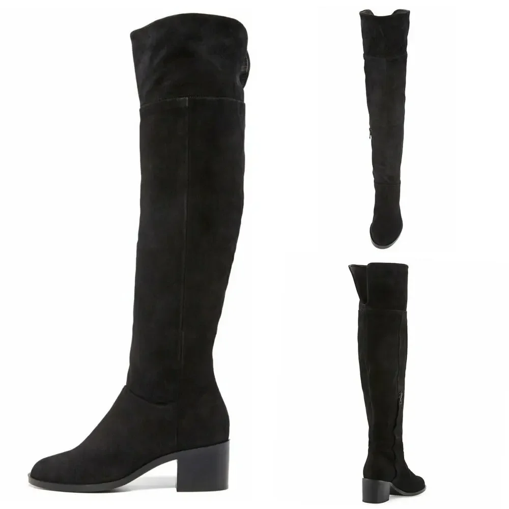 RAG & BONE Ashby suede leather black casual over the knee block heel boots 37 7